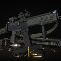 Imbel A2 (IA2) Low Poly rifle, sight, strap, 556, rds, aimpoint, tactical, magnifier, foregrip, attachment, assault-rifle, nato, game-res, ia2, optic, red-dot-sight, imbel, larue, 3x-mag, gun-strap, weapon, low-poly, low, poly
