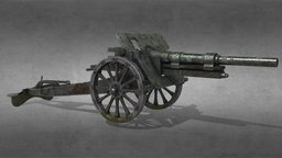 Early 1900s Artillery Cannon worn, artillery, damaged, old, cannon, 1900s, substancepainter, weapon, blender, lowpoly, history