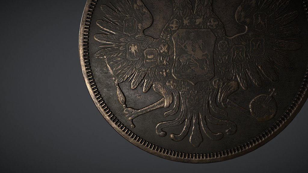 Rare and expensive copper coin from the reign of Emperor Nicholas I - Russian copper coin 3 kop 1853 - 3D model by yurixion 3d model