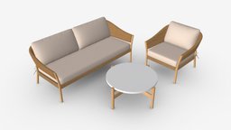 Outdoor set 2 seater sofa chair coffee table 02 modern, sofa, two, couch, coffee, set, textile, surface, rattan, comfortable, floor, furniture, table, seater, outdoor, braid, 3d, pbr, chair, wood