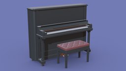 Upright Piano instrument, stool, archviz, furniture, decor, percussion, unity3d-blender3d-lowpoly-gamedev, gamemodel, keyboard, ue4ready, string-instrument, pianokey