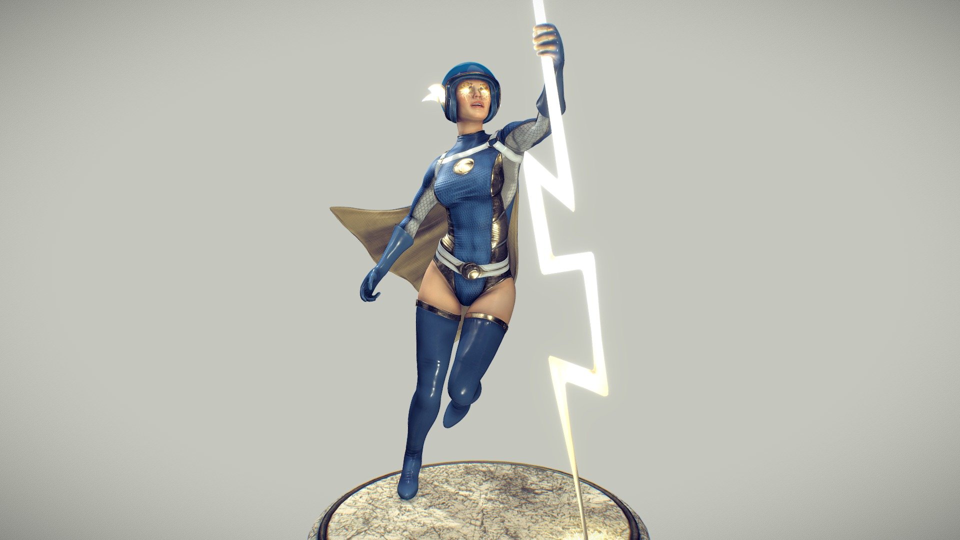 Detailed Thunder woman. She is the most powerful superheroine in the galaxy. With the power of the thunder she beat all the villains to maintain safe the world. This is a concept character made in medium poly version with all details in two pieces, non-overlapping uvs and PBR textures in 4096 x 4096 px (Base in 2024 x 2024) 3d model