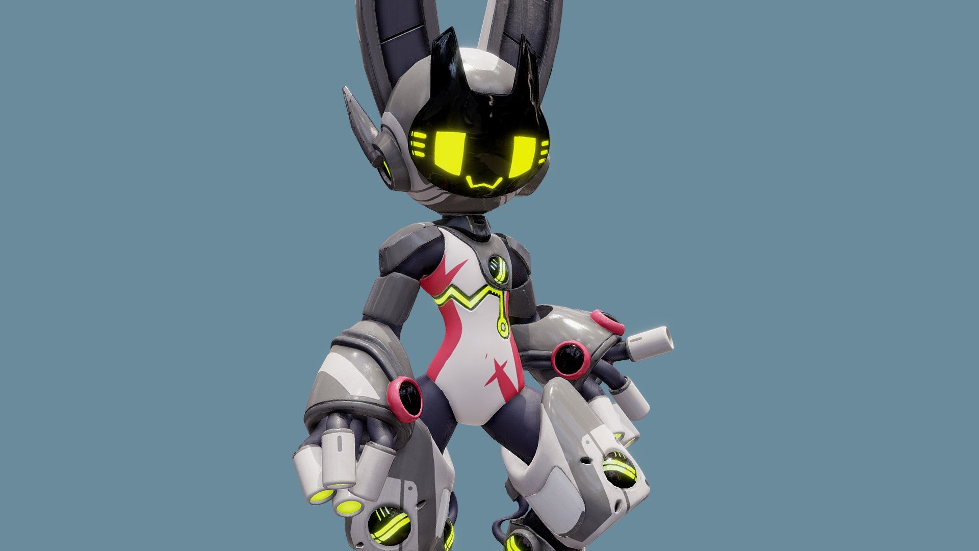 A 3d model or the Rabbizorg; this's just a piece for fun and practice 
but I do tend to make these for vrchat down the road I just need to improve some things. 
https://twitter.com/lordyanyu/status/1330135601941794816
^Link to the original creator^ - Rabbizorg - 3D model by L.u.X 3d model