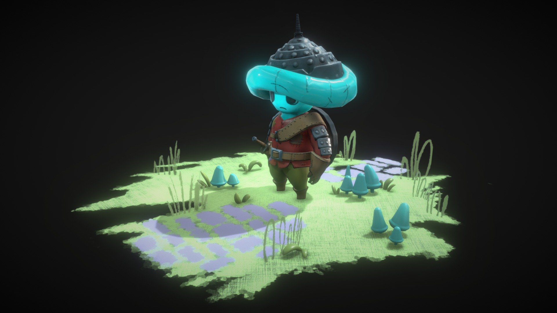 A 3D Character Scene that I made based on an awesome character art by mattmcangusart.

Equipment Showcase: https://skfb.ly/orFqT - Mushroom Warrior - 3D model by Dantir 3d model