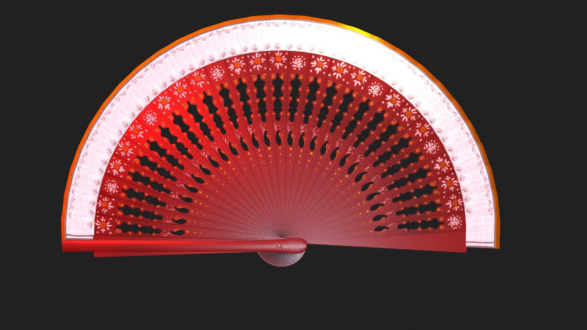 Small red wooden fan (abanico) of traditional spanish style from madrid with classic finish and motifs. With small test animation - Small classic Spanish fan - Buy Royalty Free 3D model by Tijerín Art Studio (@tijerin_art) 3d model