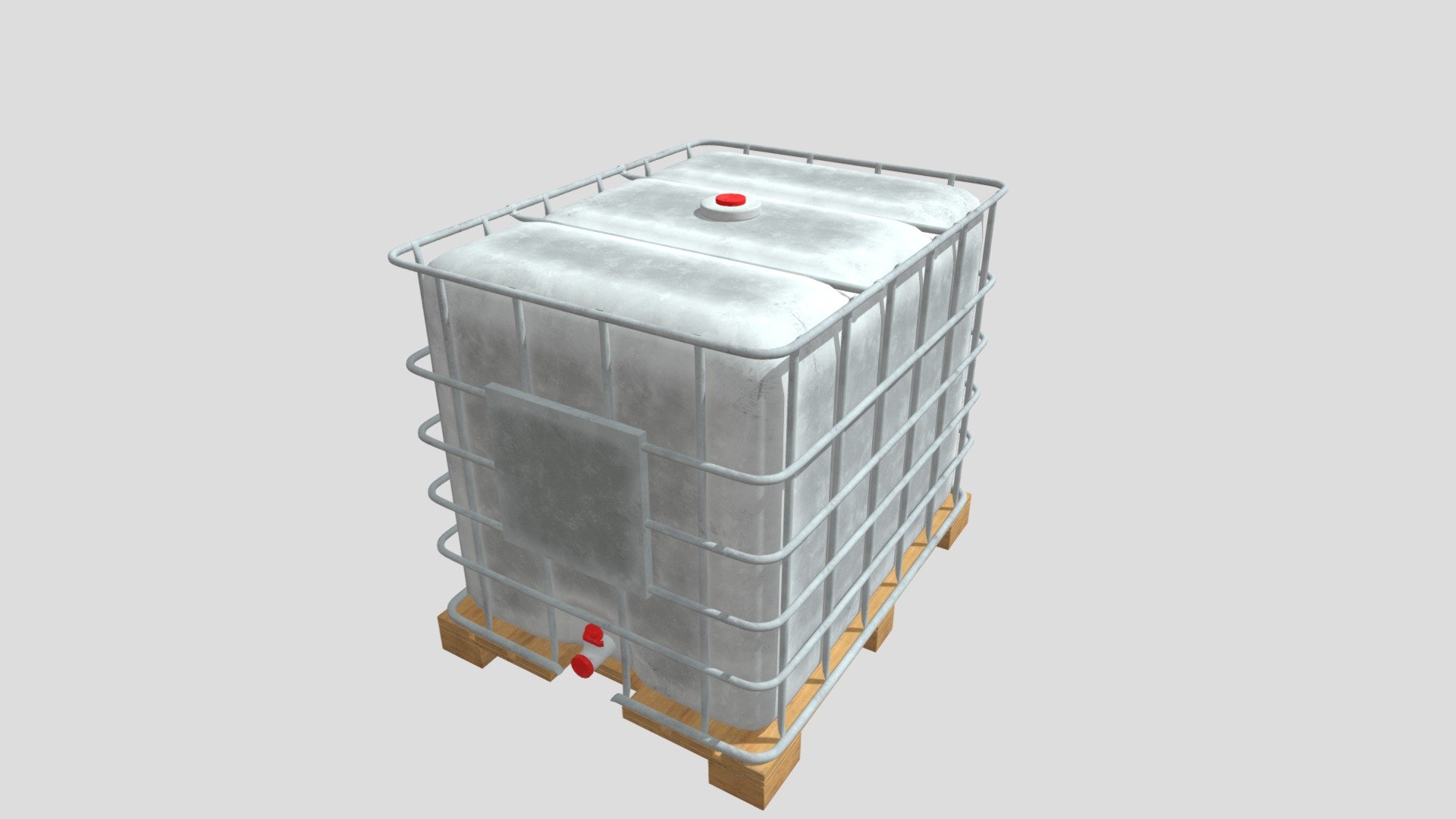 IBC Liquid Container 3d model built in Blender and rendered with Cycles, with PBR materials, Game-Ready.

File formats:
-.blend, rendered with cycles, as seen in the images;
-.obj, with materials applied and textures;
-.dae, with materials applied and textures;
-.fbx, with material slots applied;
-.stl;

3D Software:
This 3d model was originally created in Blender 2.79 and rendered with Cycles.

Materials and textures:
Materials and textures made in Substance Painter (PBR Workflow).
The model has materials applied in all formats, and is ready to import and render .
The model comes with multiple png image textures.

Preview scenes:
The preview images are rendered in Blender using its built-in render engine &lsquo;Cycles'.
Note that the blend files come directly with the rendering scene included and the render command will generate the exact result as seen in previews.

General:
The models are built strictly out of quads, with low poly counts, ideal for games, but also detailed enough for high fidelity renders 3d model