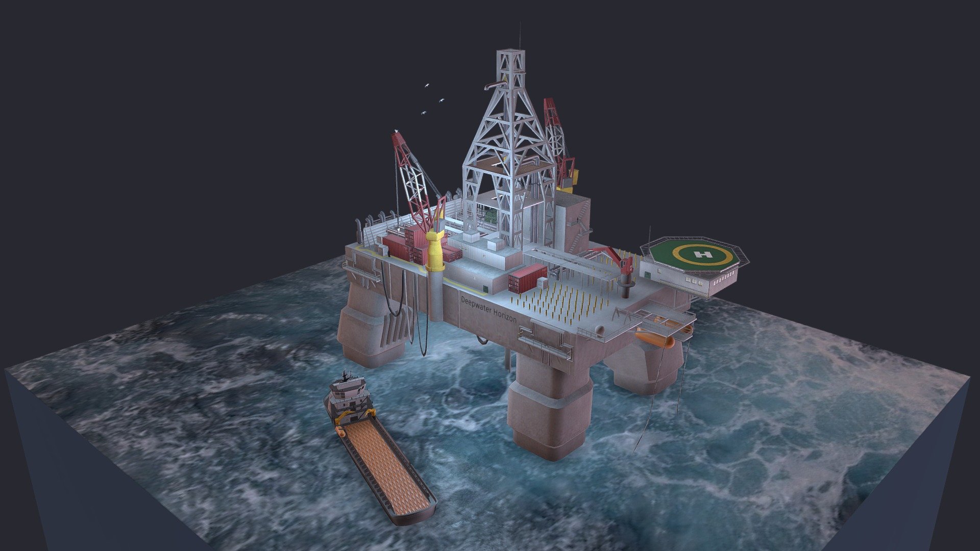 The Deepwater Horizon explosion occurred on April 20, 2010 in the Gulf of Mexico, killing 11 and causing one of the largest marine oil spills in history 3d model