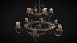 Rustic Medieval Wooden Candle Chandelier