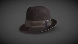 Mens brown hat hat, modern, fedora, leather, rustic, brown, stylish, mens, men, substancepainter, substance, pbr, low, poly, man