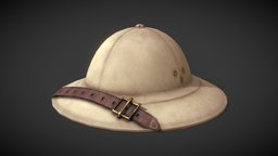 Safari Hat / Pith Helmet hat, cap, cloth, accessories, explorer, fabric, jungle, headwear, pithos, low-poly, helmet, safari-hat, safari-gear