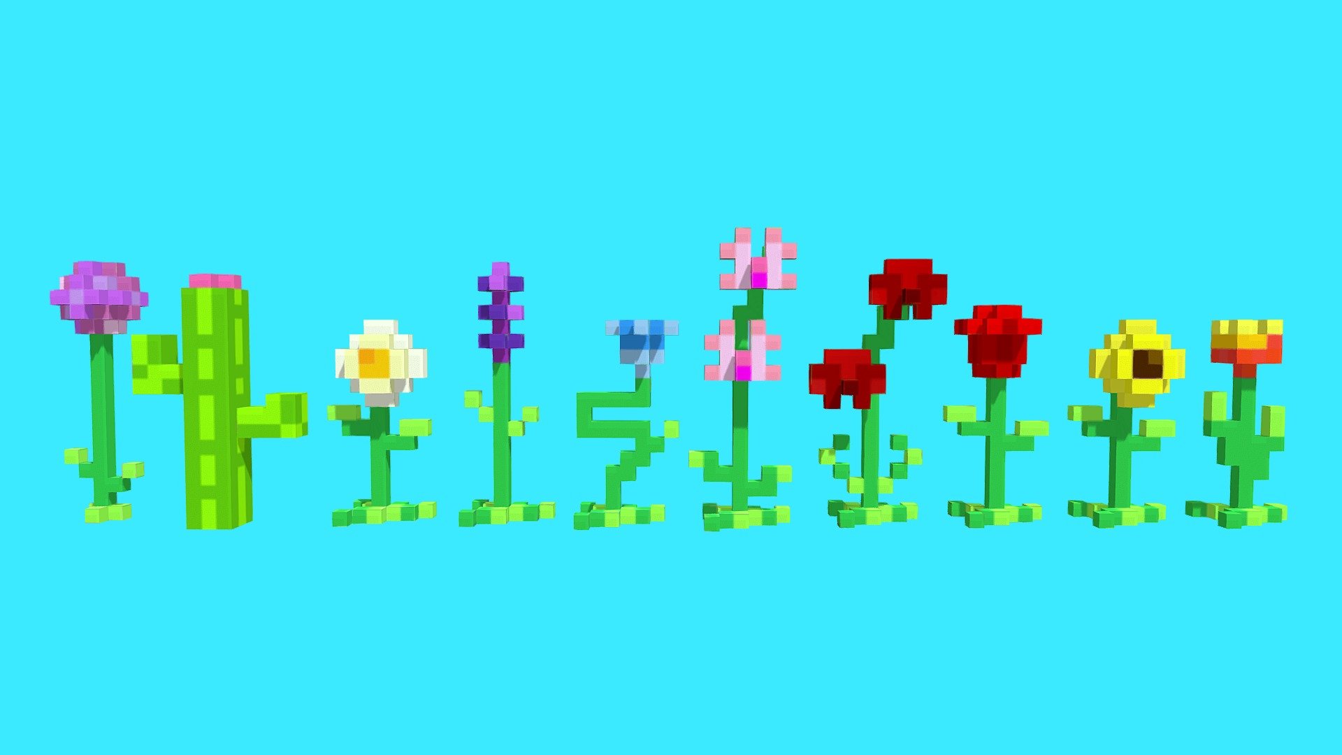 Set of 10 Pixel Flowers
Low-poly and ready for game use.





Allium




Cactus




Daisy




Lavender




Morning Glory




Orchid




Poppy




Rose




Sunflower




Tulip


 - Voxel Flowers Set - Buy Royalty Free 3D model by COVE989 3d model