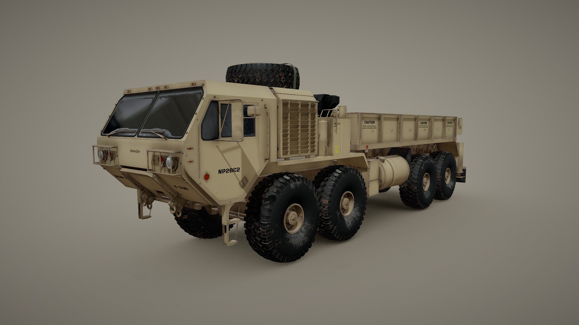 The Heavy Expanded Mobility Tactical Truck (HEMTT) is an eight-wheel drive, diesel-powered, 10-short-ton (9,100 kg) tactical truck. The M977 HEMTT first entered service in 1982 with the United States Army as a replacement for the M520 Goer, and since that date has remained in production for the U.S. Army and other nations. By Q2 2021, around 35,800 HEMTTs in various configurations had been produced by Oshkosh Defense through new-build contracts and around 14,000 of these had been re-manufactured. Current variants have the A4 suffix 3d model
