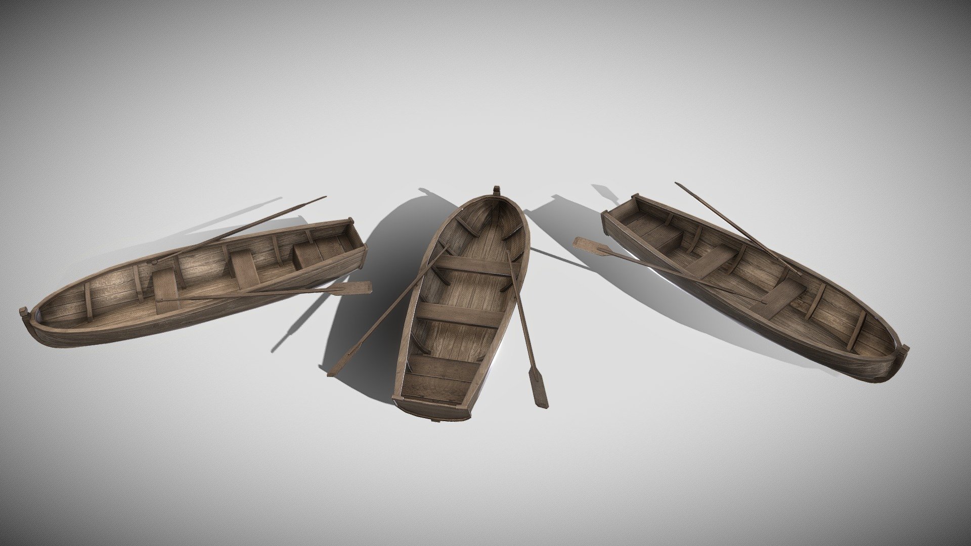 This package includes all individual models with clean topology in a zip file inside the package. The preview model appears to not have clean topology only because it was exported from Unity.

Introduction

The row boat adds that perfect sense of adventure and travel to your projects. Whether you are fishing or simply enjoying a day out on the water, this trusted vehicle will always get the job done. Use this high quality vehicle to spice up your assets and add some outdoor flare to your scenes.

Description

Has one 1024x1024 (Mirrored) of each of the following maps - diffuse(albedo),normal,filtered normal(detail normal),ambient occlusion and specular. Works in both Unity and Unreal Engine. Supplied as FBX format.

Possible future additions

LOD’s for asset.
Rigs for specific parts of model 3d model