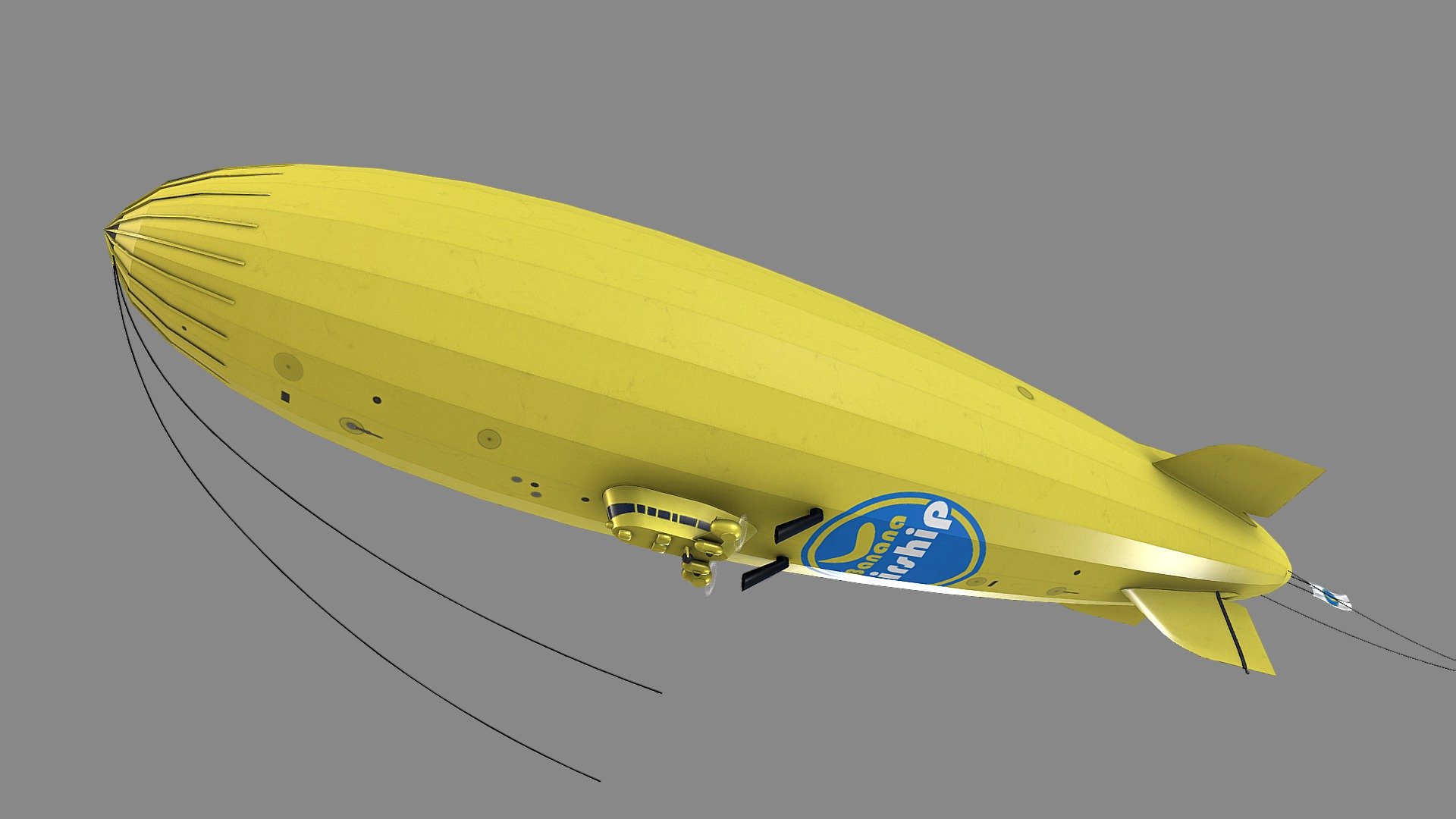 Low Poly Airship Blimp - Banana Airship Livery

Part of collection:




https://skfb.ly/oUnoY

Details:




Game ready, PBR ready, realtime optimized

Included are 2 animated model versions with 180 frames @ 30 fps

FBX export contains pure rotation based animations, that work best with the Sketchfab viewer

3dsMax file contains also an extended animated version with modifiers

Static model version included as well

Made in real world scale meters

Non-overlapping unwrapped on 1 UV layout

Ideal as good quality background object

PBR textures:




12 x both PBR workflows ready textures in native 4K

Propellers got 512x512 textures resolution

Triangle count:




Complete 4.020 tris
 - Low Poly Airship Blimp - Banana Airship Livery - Buy Royalty Free 3D model by 3dgtx 3d model