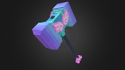 Pink Hammer cubik, lowpoly, voxel