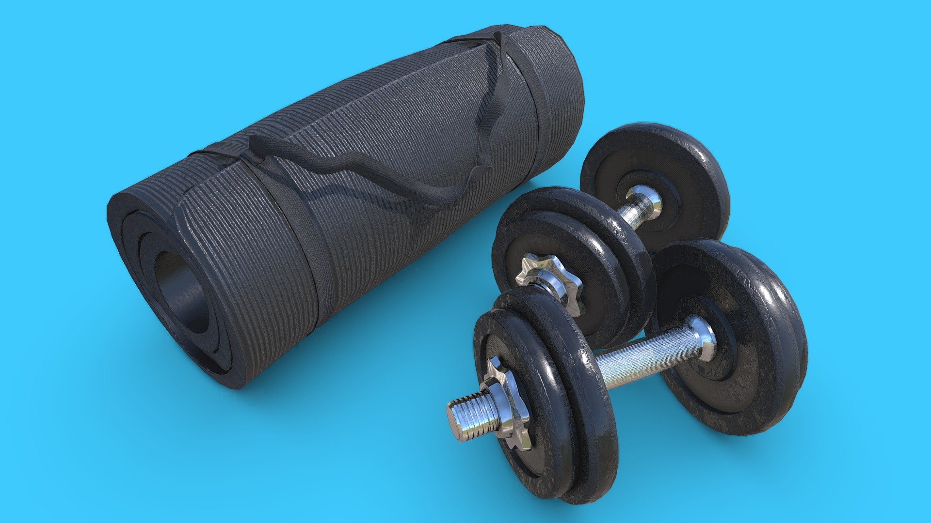 Very basic, low poly gym equipment props. Designed for interior visualisation, background items. Low poly for game engines, PBR compatible. All textured and unwrapped ready to be edited. 

ENJOY!! And thank you so much for your support! - Dumbbells and Roll Mat set - Store Item - Buy Royalty Free 3D model by PippyJ 3d model