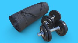 Dumbbells and Roll Mat set uv, games, roll, materials, fitness, gym, weights, unwrapped, mat, excersise, dumbbells, arch-viz, low-poly, blender, pbr, substance-painter, design, sport, interior, simple, basic