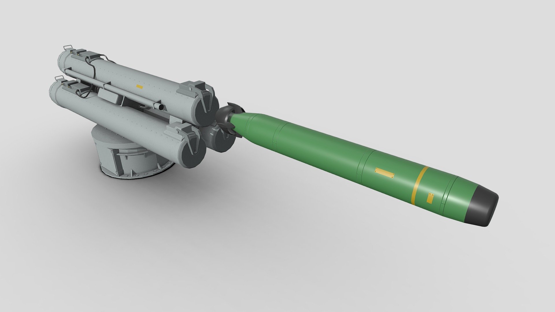Highly detailed Torpedo Tubes model Mk_48_ADCAP_Torpedo 
For far and near angles. 
For rendering animations and games.
Has real dimensions. 
Model formats: * .max . ma .fbx .blend 
All textures are 4k resolution - B515 3 ILAS 3 Torpedo Tubes - Buy Royalty Free 3D model by IgYerm (@IgorYerm) 3d model