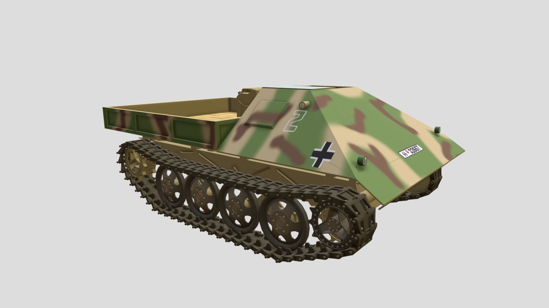 Raupenschlepper Ost (German: “Caterpillar Tractor East”, more commonly abbreviated to RSO) was a fully tracked, lightweight vehicle used by the Wehrmacht in World War II.
* The file is only for animation, cannot print the actual finished product.

二戰德國東線全地形載重牽引車，製作R.S.O.載重車的系列作之一。
沒有找到三視圖，只能用目測的，誤差將在所難免，請見諒！作品進行了輕量化減面，僅供動畫使用，無法以3D列印出實際的成品。 - Steyr Gepanzert RSO - Download Free 3D model by Basic Hsu (@Hsu.Pei.Ge) 3d model