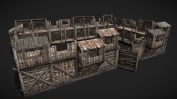 Modular Wooden Fortification base, wooden, foundation, unreal, craft, survival, pillar, old, apocalypic, unity3d, low-poly, blender, construction, wall, zombie