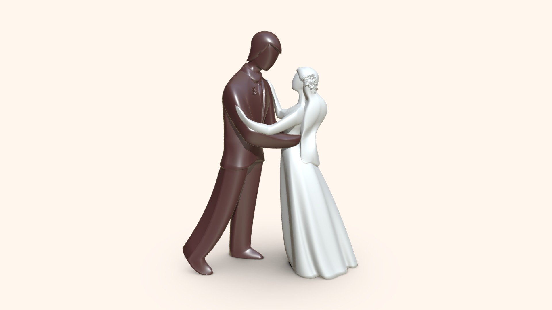 Happy couple of dolls for top of the wedding cake. Ready for confectionery 3d-print. Author`s work. Size: 98 x 42 x 130 mm. Volume: 95 cm3 3d model