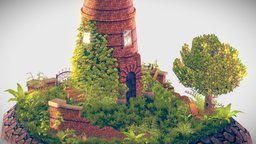 Pixel Art Water Tower watertower, pixelart-low-poly-gameart, pixelart, gameready