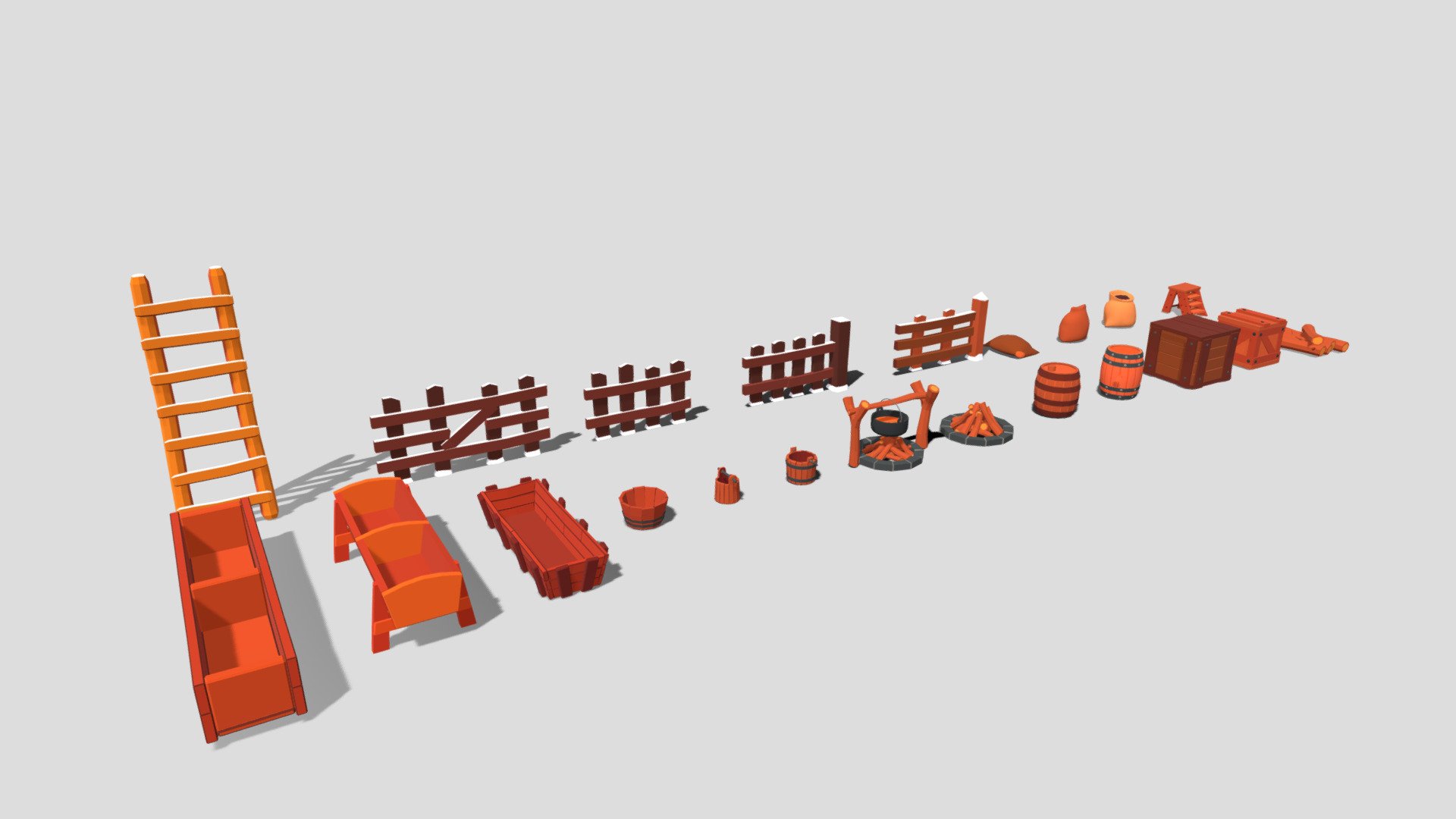Low poly medieval village props part of a castle and town pack - Low poly medieval village props - Buy Royalty Free 3D model by assetfactory 3d model