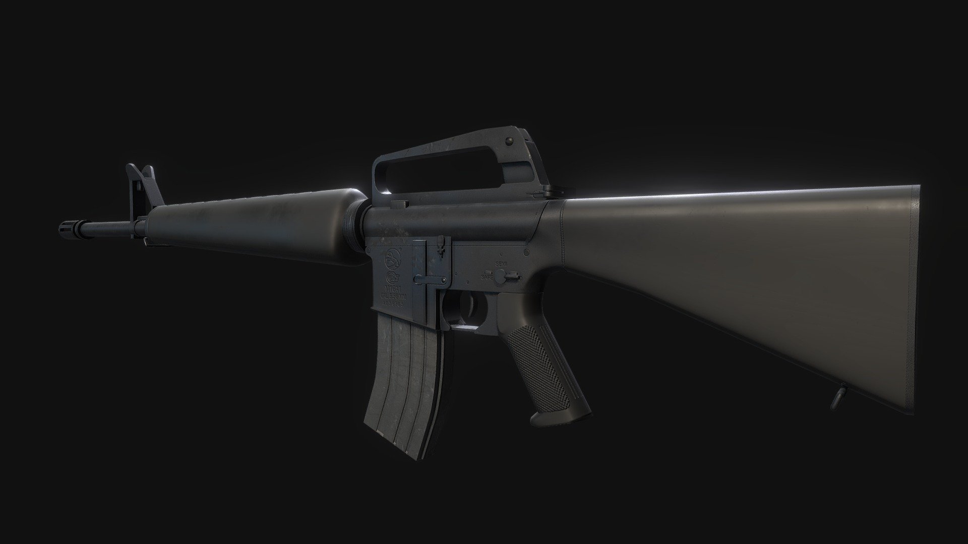 Second iteration of M16 rifle modeled using Maya and textured with Substance Painter 2 3d model