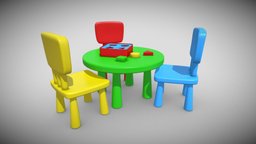 3D Kindergarten Table Chair 02