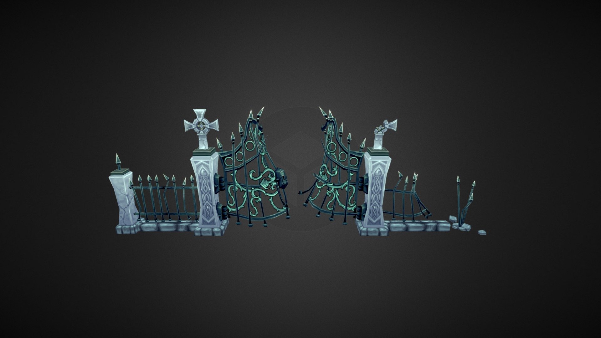 This is from asset bundle I've been working on this past month, it's a modular kit sold on the asset store.   -link removed-#!/content/22270 - Low Poly Cemetery Gates - 3D model by 3dsauce 3d model