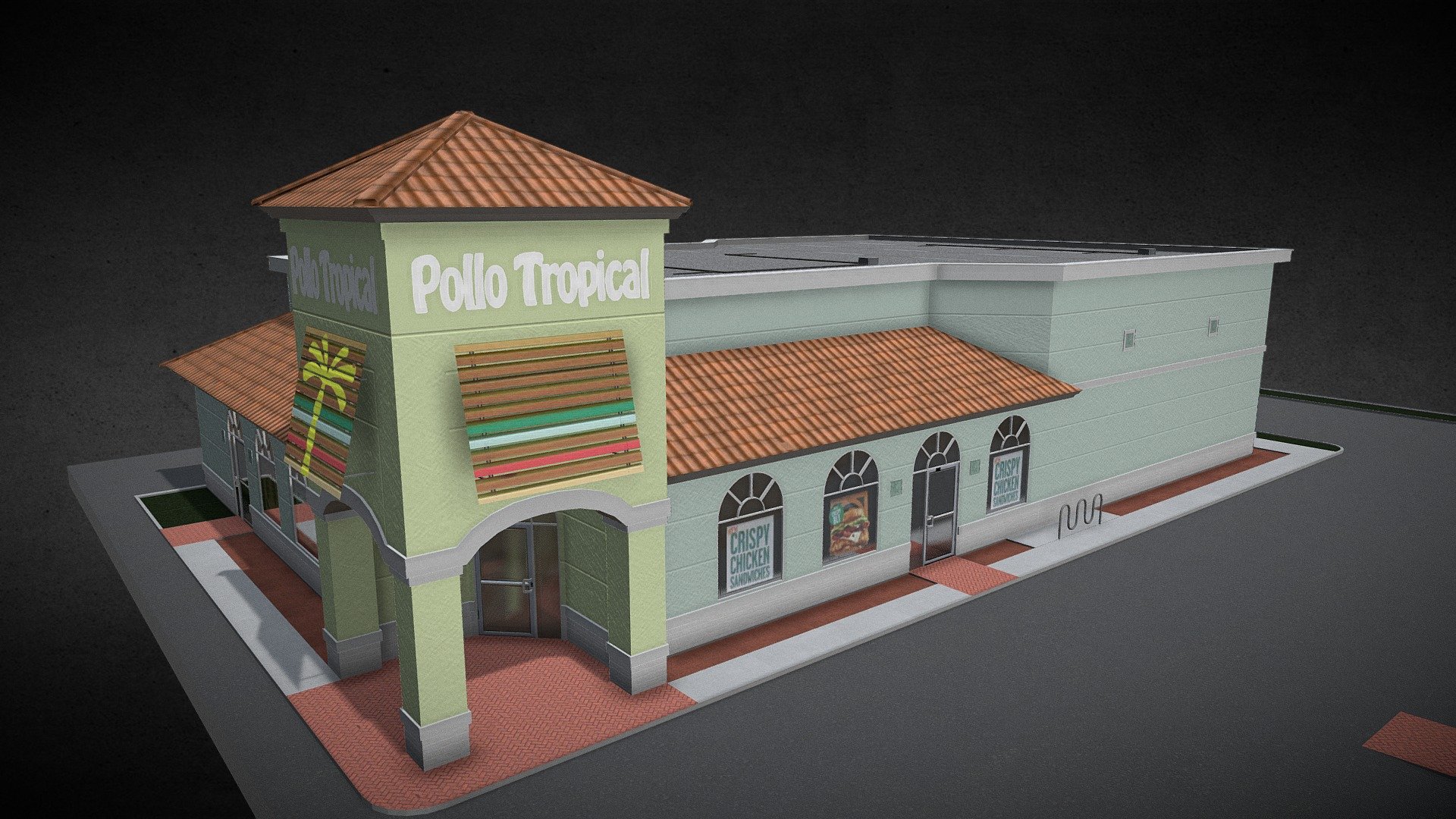 Pollo Tropical is a fast food restaurant chain based in Miami, Florida.
Specializing in grilled chicken and Caribbean cuisine, it is owned by the Carrols group.

Created and adapted to be integrated in the game &ldquo;CitiesSkylines
