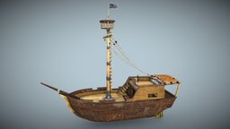 Pirate ship PBR low-poly 3D model vessel, sailboat, substancepainter, substance, ship, pirate, boat