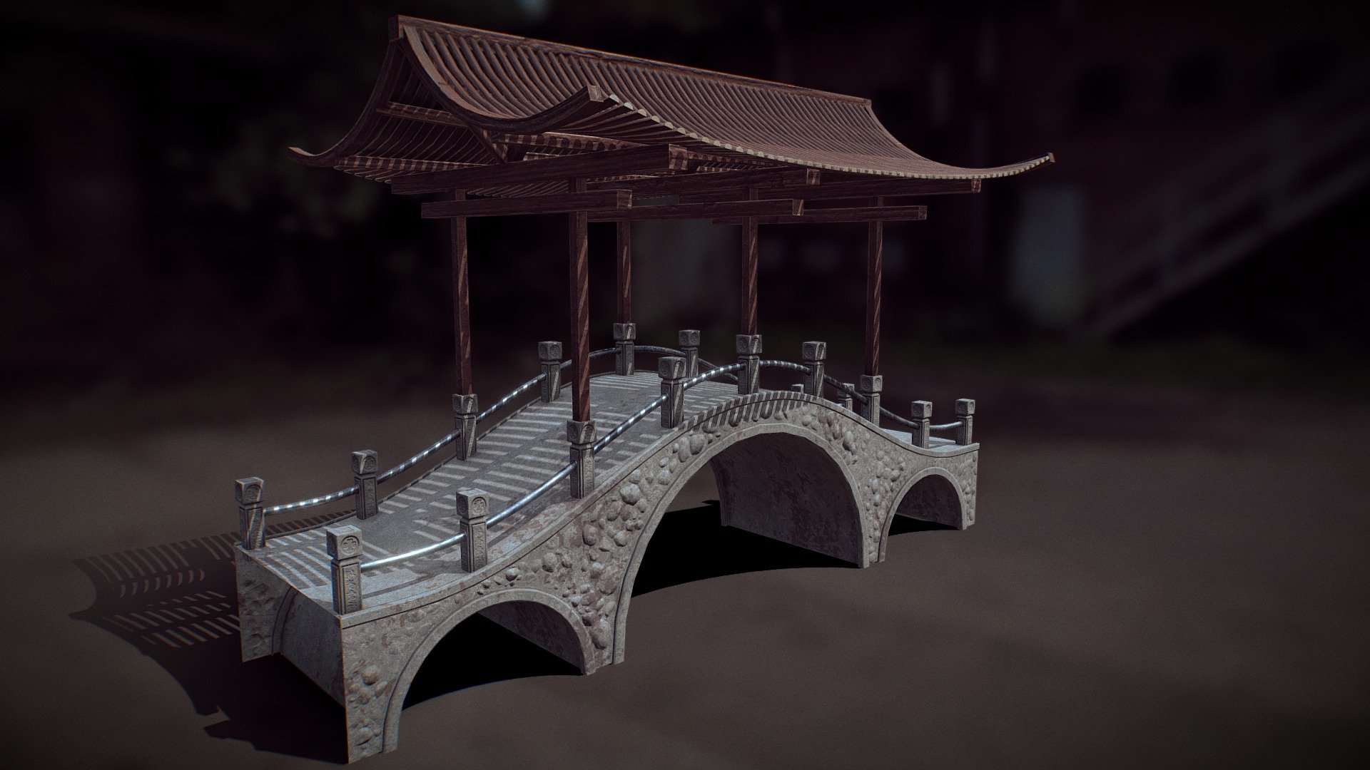 The second model from the location in the style of China.

Software used:
   * Maya Autodesk
   * 3DCoat
   * Marmoset Toolbag
   * Adobe Photoshop
   * xNormal
   * RizomUV - China Bridge - 3D model by ravenmaddevil 3d model