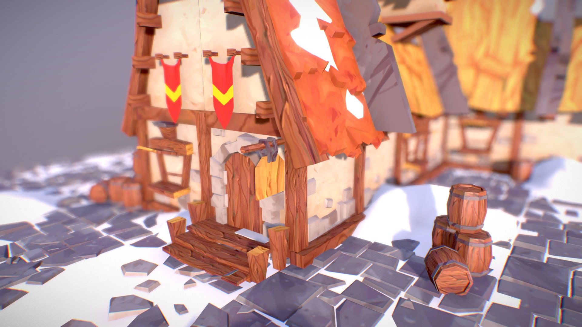 An Environment modelling project i did in school - Viking's Snowy Tavern - 3D model by Ren (@IrenaSantoso) 3d model