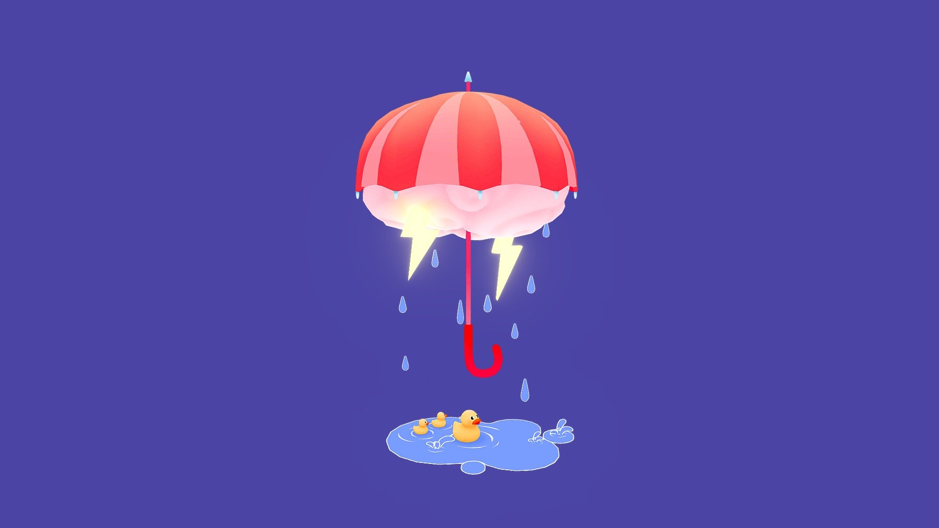 Here's another project I created for fun! 

I have a tattoo of an umbrella with the cloud, rain and lightning and I really like it. I wondered what it would looked like in 3D. I also added a twist with the ducks because it was missing something for it to be interesting in full 3D. 

The concept and tattoo is from Misterstevensjames (his instagram account : https://www.instagram.com/misterstevenjames/?hl=fr-ca )

Hope you guys like it too! 

https://www.artstation.com/apref - Rainy Days - 3D model by Agathe Préfontaine (@apref) 3d model