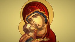 Mother of God Virgin Mary and Baby Jesus Christ god, goddess, christ, religion, holy, blender3dmodel, iconography, byzantine, virginmary, jesuschrist, blender, blender3d, aureole