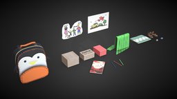Game Ready | Kids Wearing and Items kids, clothes, shoes, props, backpack, pupil, wearing, lowpoly, house, student, gameready