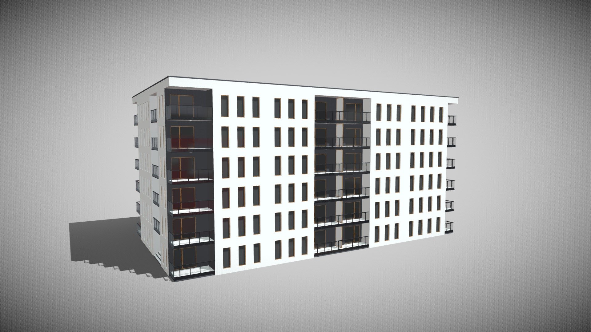 Detailed model of an Apartment Building with no interior, modeled in Cinema 4D.The model was created using approximate real world dimensions.

The model has 23,462 polys and 29,849 vertices.

An additional file has been provided containing the original Cinema 4D project files and other 3d export files such as 3ds, fbx and obj 3d model