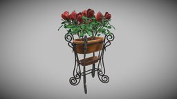 Rose Garden Set pot, flower, garden, support, iron