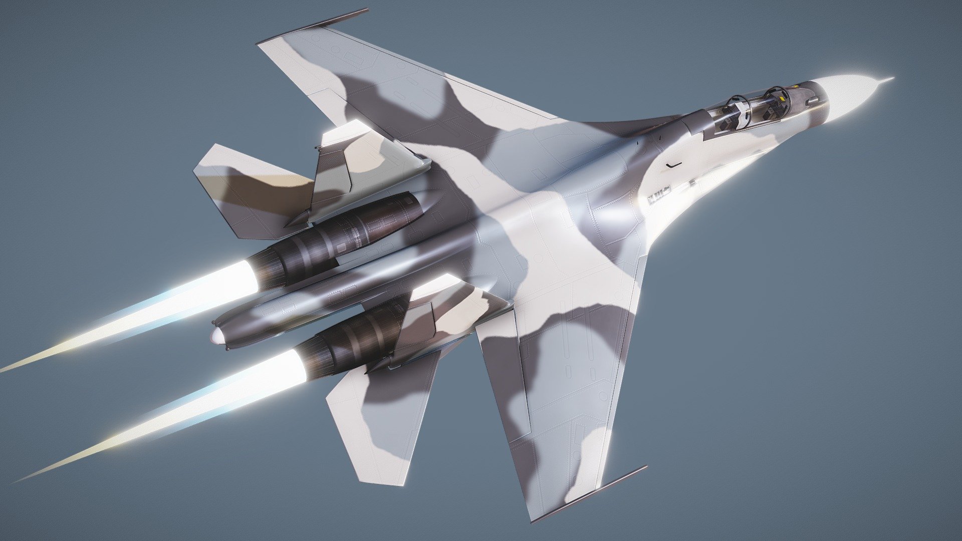 Sukhoi SU-30 multirole fighter aircraft

FBX Model:
separate objects -
plane,
cabine,
engine flame

PNG Textures 4096 x 4096:
plane diffusse,
plane metalness,
plane roughness,
plane bump,
plane ao,
cabin diffuse - SU-30 aircraft - Buy Royalty Free 3D model by VirtualBG (@undereality) 3d model