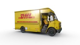 DHL Post Truck truck, van, post, realistic, fedex, dhl, 3d, vehicle, gameasset, car, gameready