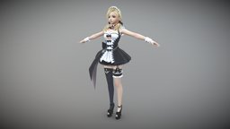 Cute Anime Girl Mage 3D Model cute, maid, twintails, low-poly, girl, blonde-hair
