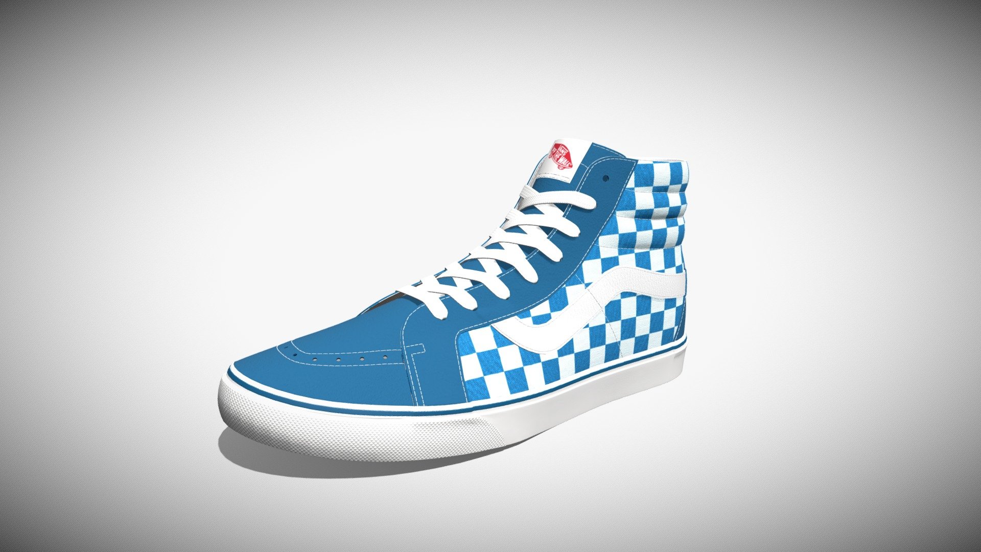 Detailed 3D model of a pair of Checker Blue Vans Sk8- Hi Reissue sneakers, modeled in Cinema 4D. The model was created using approximate real world dimensions.

The model has 373,010 polys and 394,182 vertices.

An additional file has been provided containing the original Cinema 4D project file with both standard and v-ray materials, textures and other 3d format such as 3ds, fbx and obj. These files contain both the left and right pair of the shoes 3d model