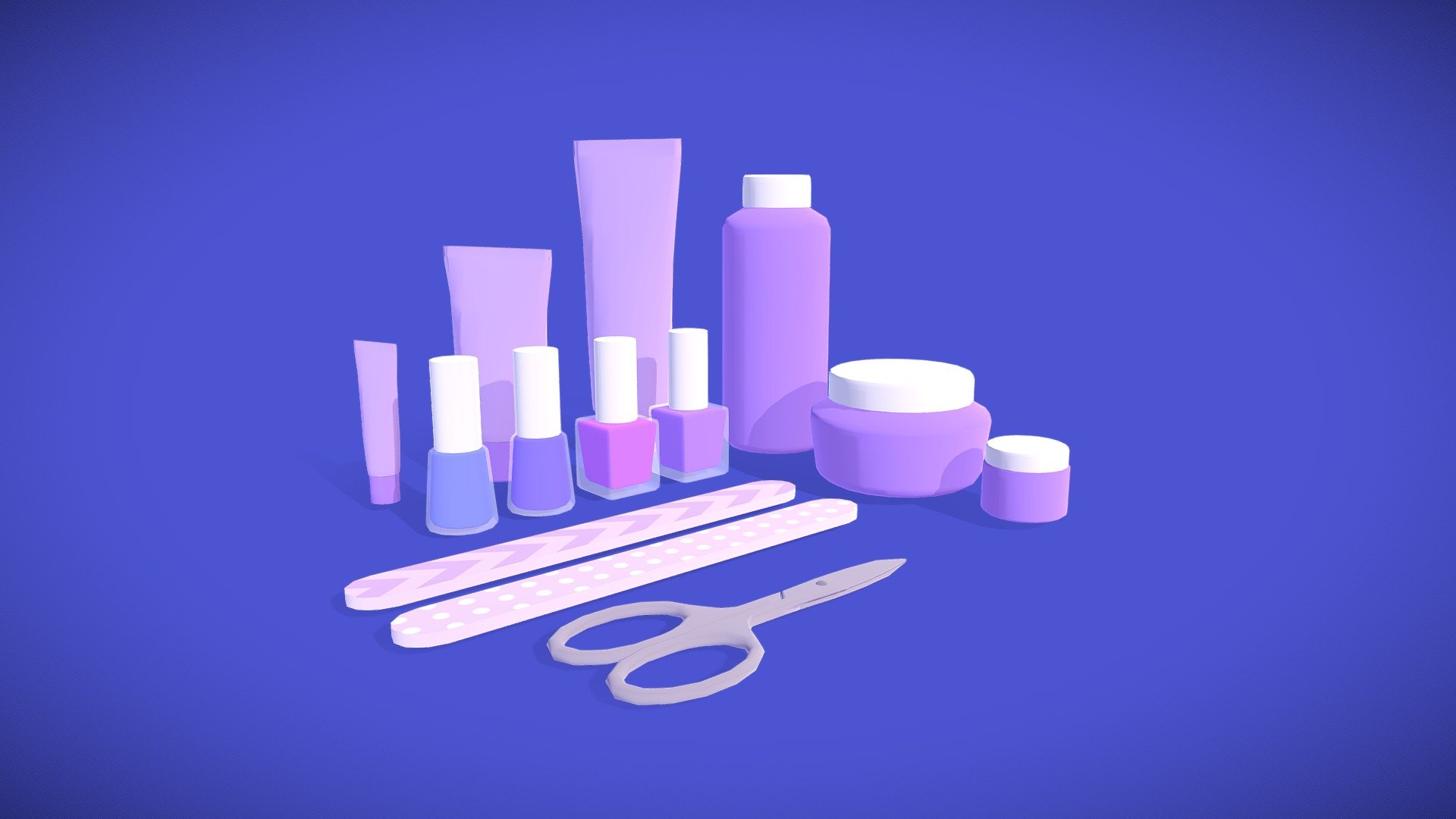 Low Poly skincare set with openable caps and brushes, including 3 texture options for colors. Only uses 2 materials for base color and transparency 3d model