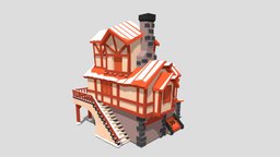 Low poly medieval house 1 castle, winter, medieval, town, props, low-poly, lowpoly, house, village