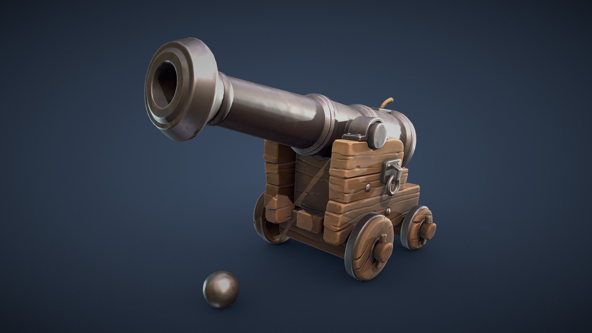 A stylized PBR pirate cannon.
This model is optimized for realtime usage. 




Additional unposed Cannon is included

Seperate cannon projectile mesh is included

4k textures are included.
 - Stylized Pirate Cannon - Buy Royalty Free 3D model by Lars Korden (@Lark.Art) 3d model