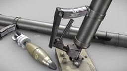 M224 Mortar unreal, shell, artillery, american, explosive, m720, cannon, launcher, projectile, mortar, unity, pbr, lowpoly, gameready, m224, m720a1