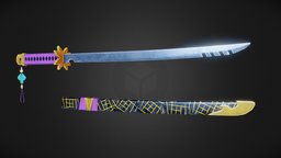 Maiden katana katana, purple, metallic, fantasysword, lowpoly, gameasset, sword, stylized, japaneseweapons