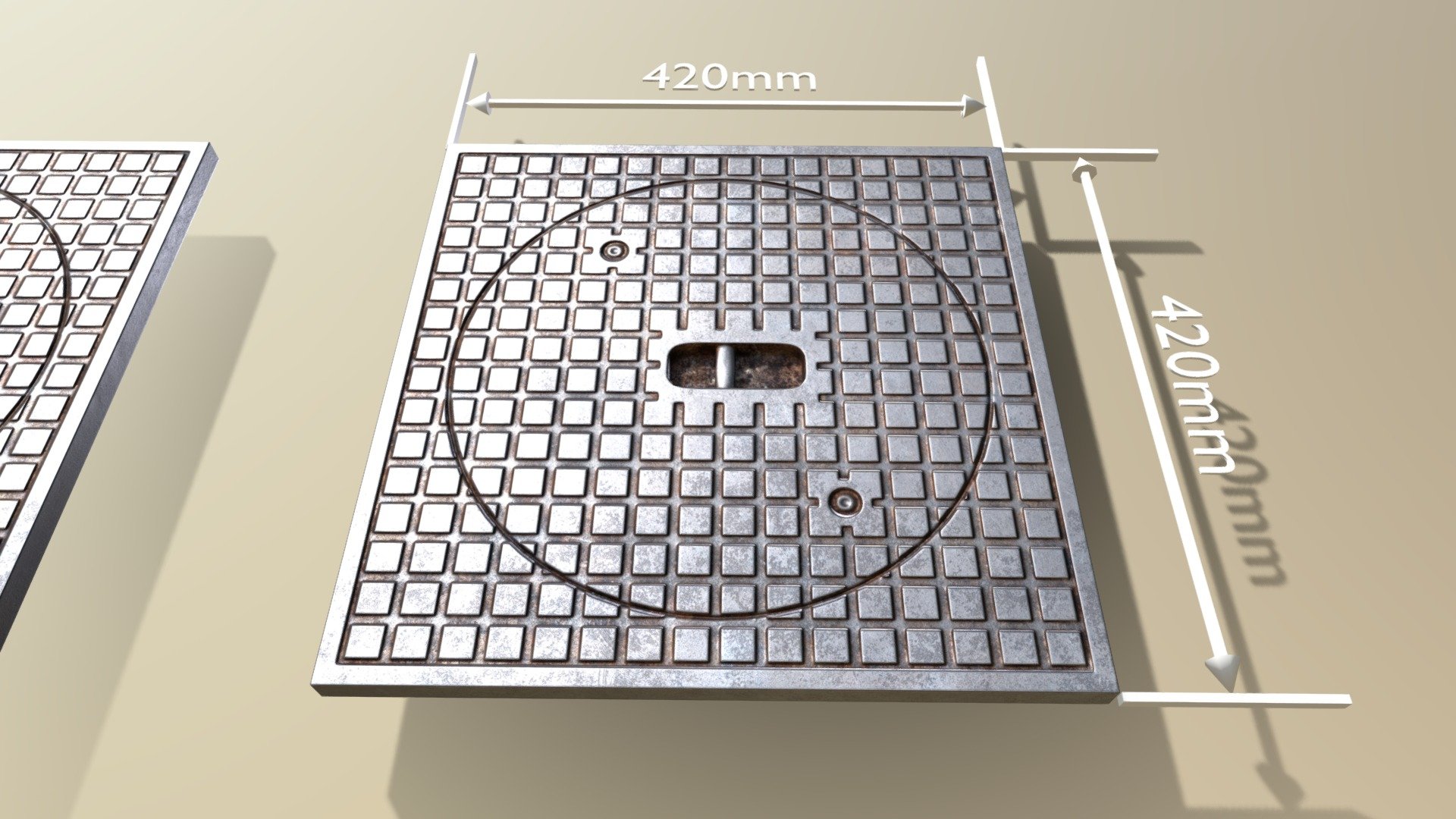 Here is the low-poly version of the sewer cover 5.







PBR-Textures = 4K (PNG)



Parts:




Name - Sewer Cover 5 Low-Poly 


Dimensions -  0.420 x 0.420 x 0.059m




Vertices = 168



Edges = 398

Polygons = 230






Name - Sewer Cover 5 Low-Poly_Simple 


Dimensions -  0.420 x 0.420m x 0.018m




Vertices = 120



Edges = 278

Polygons = 157



3D model formats: 




Native format (*.blend)

Autodesk FBX (.fbx)

OBJ (.obj, .mtl)

glTF (.gltf, .glb)

X3D (.x3d)

Collada (.dae)

Stereolithography (.stl)

Polygon File Format (.ply)

Alembic (.abc)

DXF (.dxf)



 - Sewer Cover 5 Low-Poly Version - Buy Royalty Free 3D model by VIS-All-3D (@VIS-All) 3d model