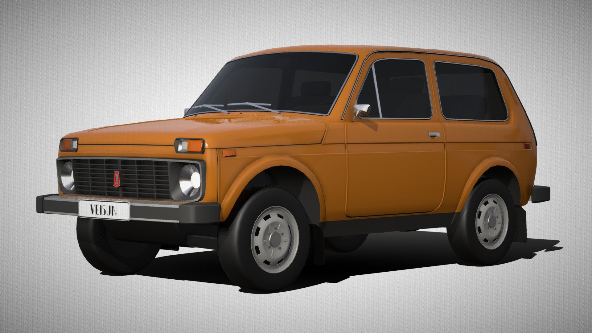 Lada Niva (VAZ 2121) - This is a Soviet-Russian small-class SUV with a load-bearing body and permanent all-wheel drive.

Wikipedia - (https://en.wikipedia.org/wiki/Lada_Niva).

Here is the field of the 1st generation, which was produced from 1977 to 1993.

I made in Blender (2.93) 3d model